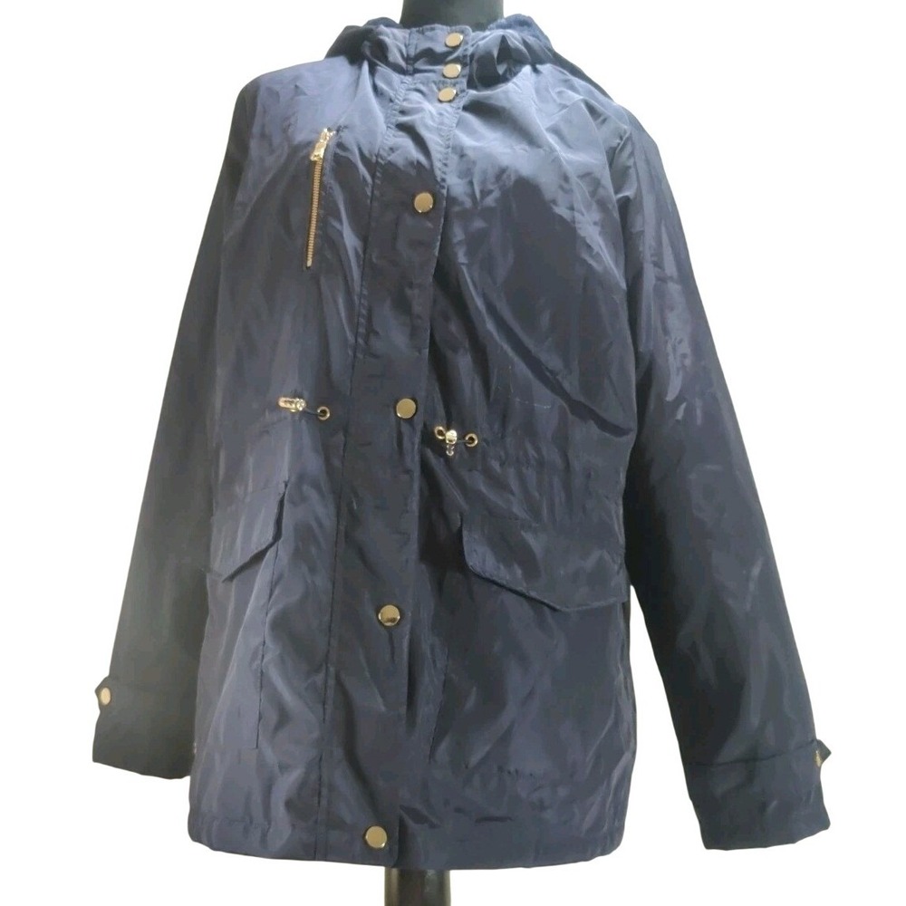Cavalini Original Navy Blue Womens Hooded Jacket‎ 1x Windbreaker Cinch Waist